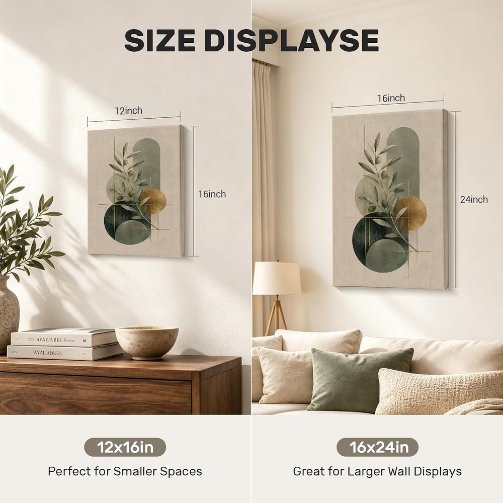 CUQQI Neutral Abstract Wall Art Set, Green Gold Canvas Prints 12x16In