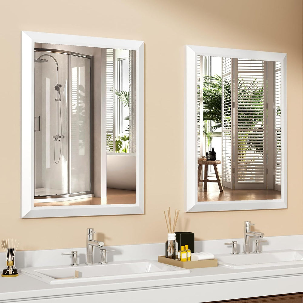 SMIROR 24x28 Matte White Bathroom Vanity Mirror for Over Sink
