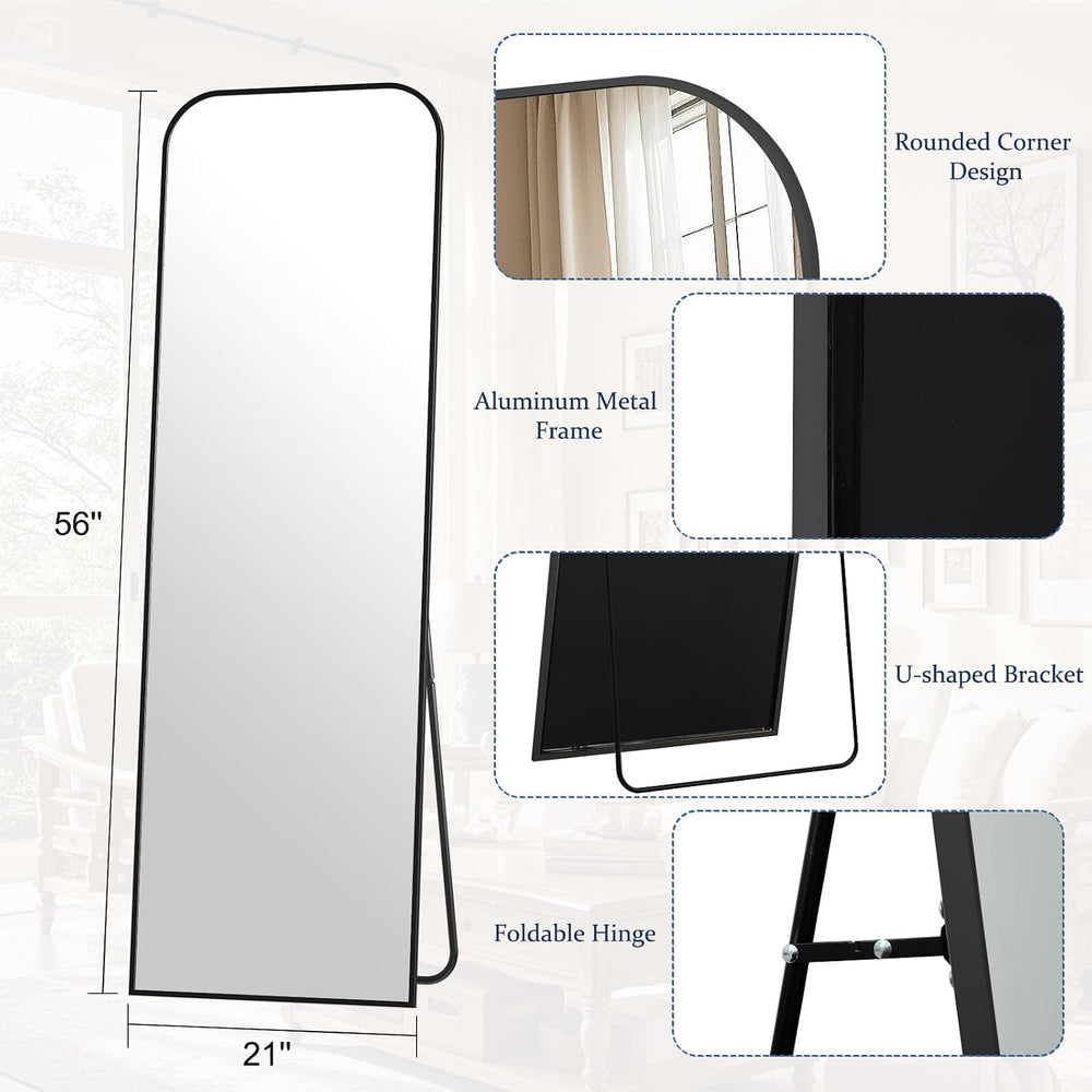 Full Length Mirror 56"x21" Arched Floor Standing Large Mirrors