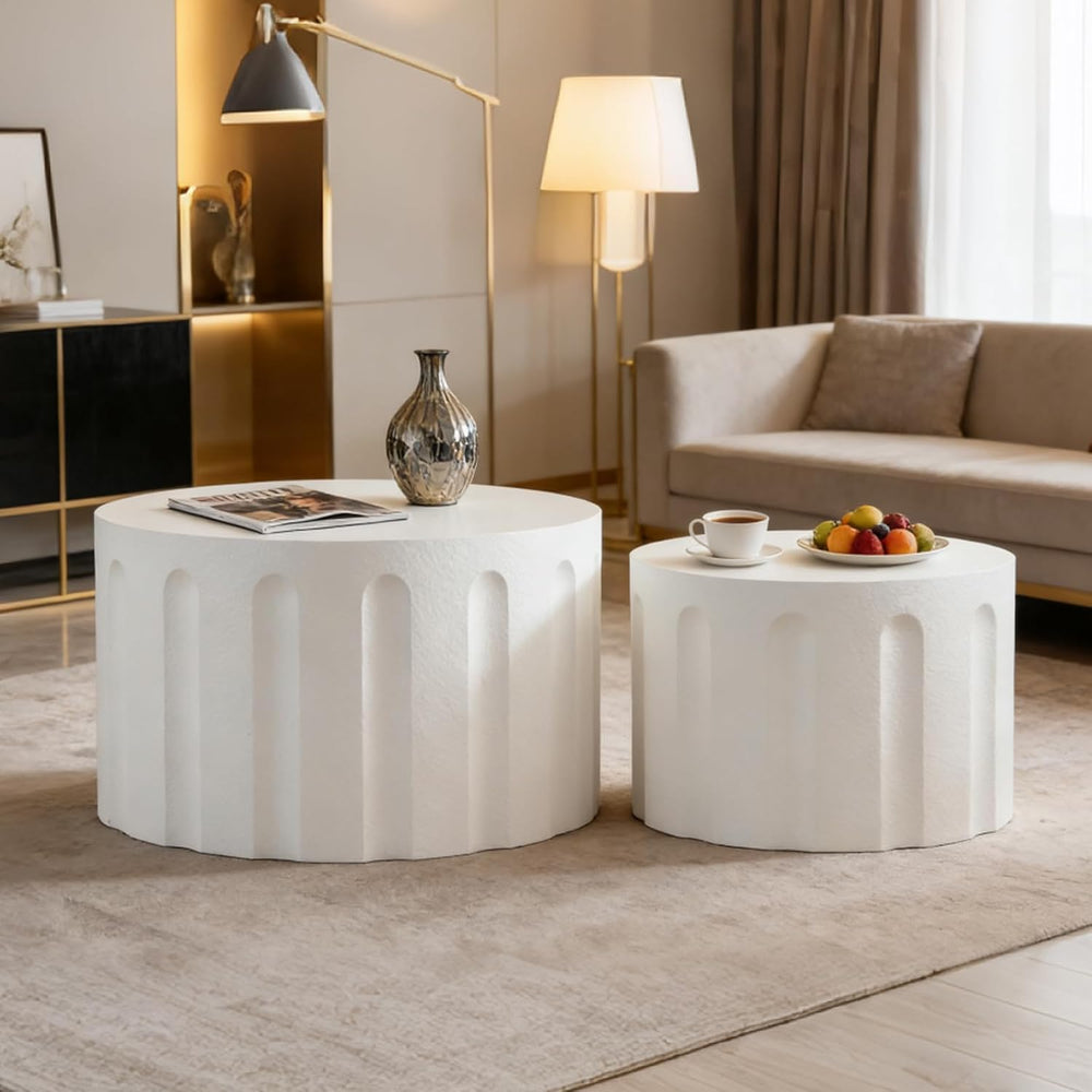 WXFKLDJ Fluted Round Nesting Coffee Table Set of 2, White B, 26.77"+19.6...