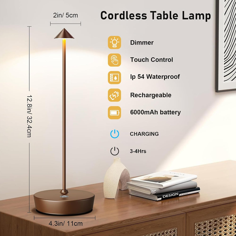 2P Cordless Rechargeable Led Table Lamp Battery Operated Light Coffee