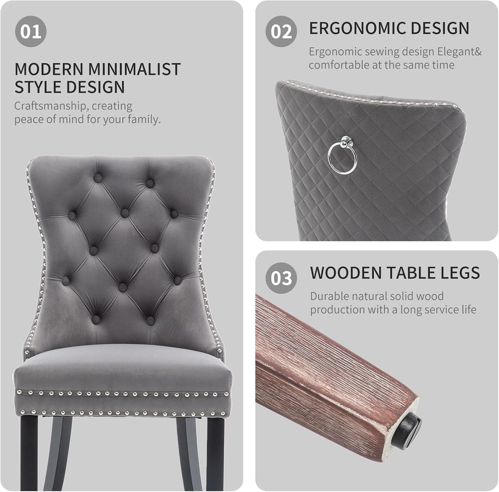 Velvet Dining Chairs Set of 4, Upholstered Dining Room Chairs with Nailhead T...