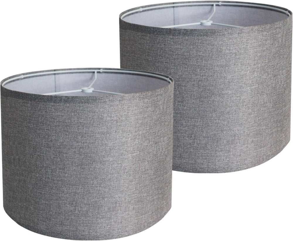 Lamp Shades Set of 2, 13"D x 10"H, Gray Drum Lamp Shade