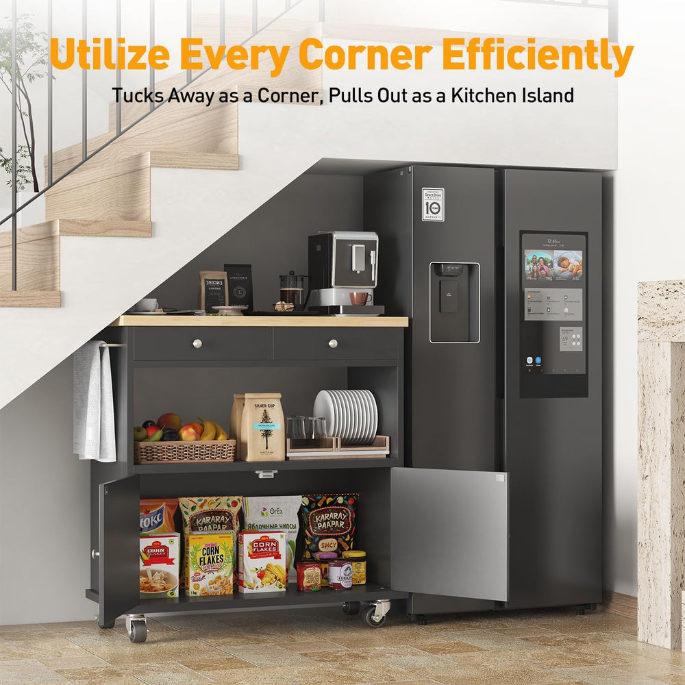 knoworld Rolling Kitchen Island with Storage Cabinet, 35.4'' Width Ki...