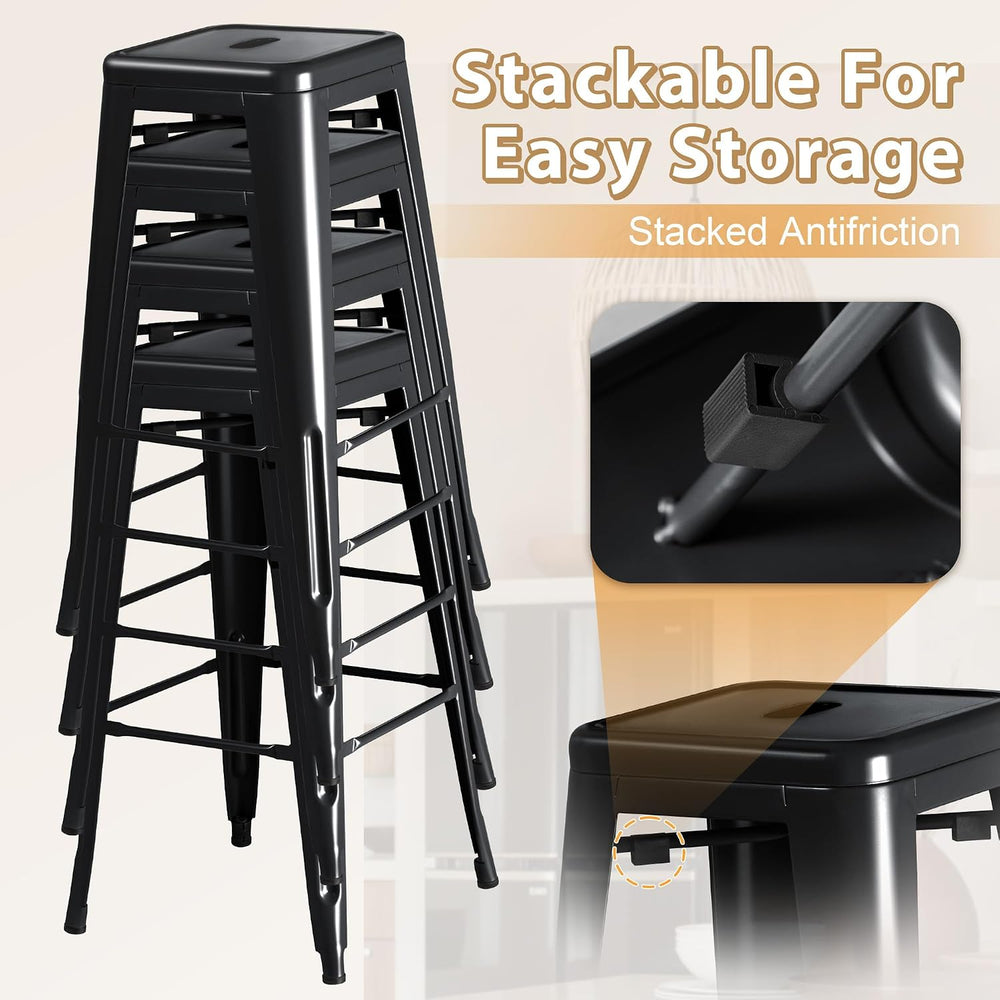 Furmax 30'' Metal Bar Stools Set of 4, Stackable for Indoor Outdoor, ...