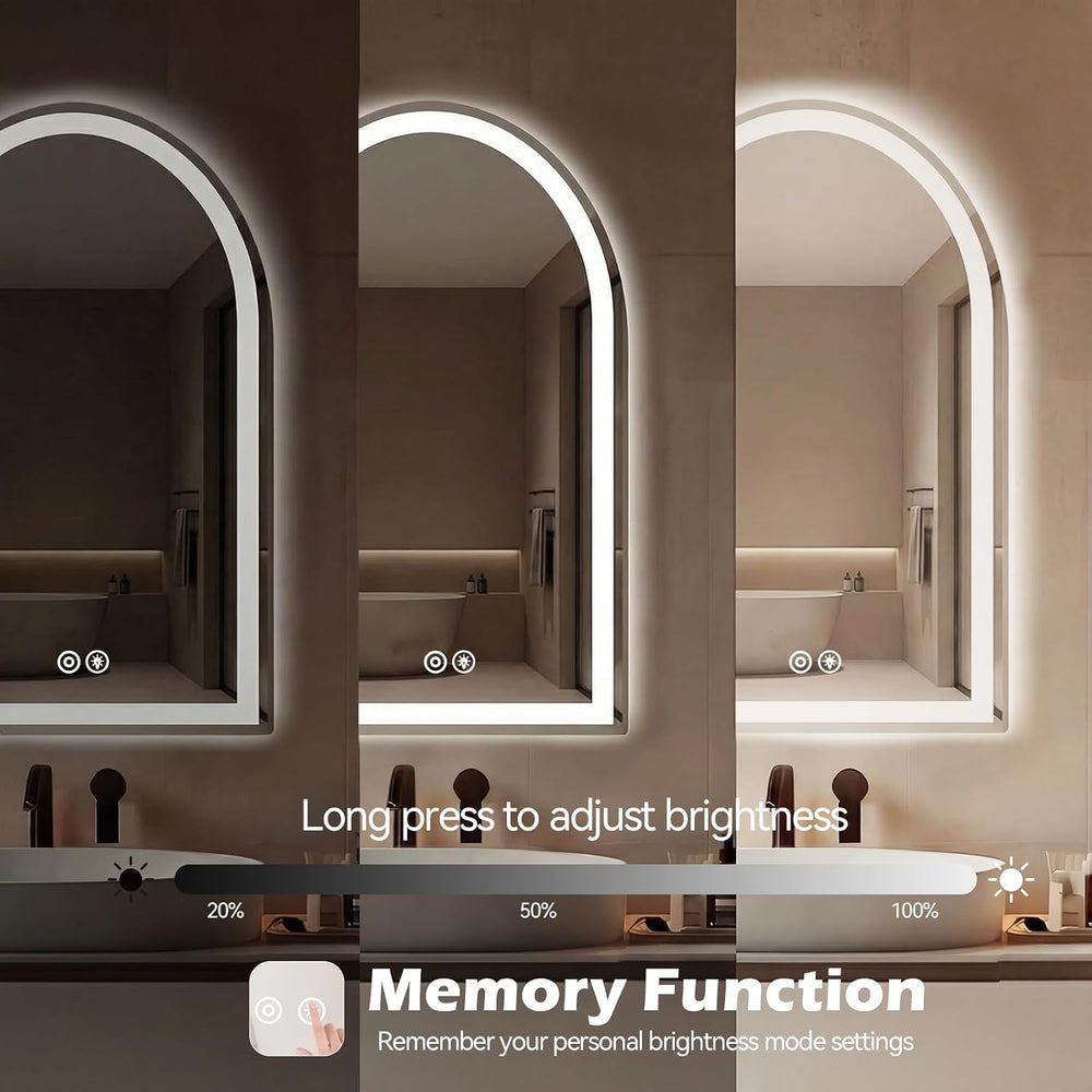 Arched LED Bathroom Mirror with Lights, 28x20 Inch Vanity Mirror