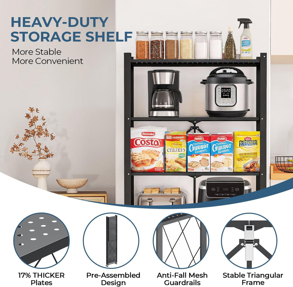 5-Tier Folding Metal Storage Rack - 63" Heavy-Duty Steel Frame with Whee...