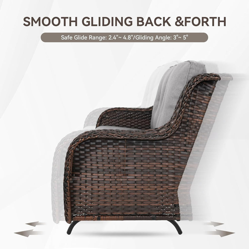 Patio Loveseat Wicker Loveseat Rattan Glider Sofa with Curved Armrest Thickin...