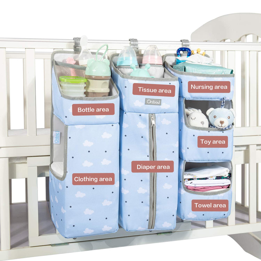 Orzbow 3-in-1 Hanging Diaper Caddy Organizer for Changing Table, Blue