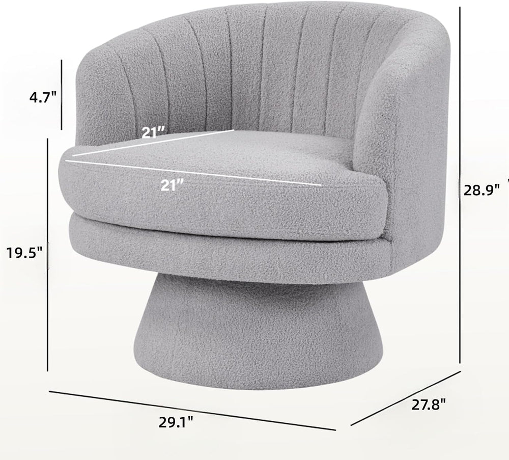 INZOY Swivel Accent Chair with Armrest, Sherpa Teddy Barrel Vanity Chairs, Mo...