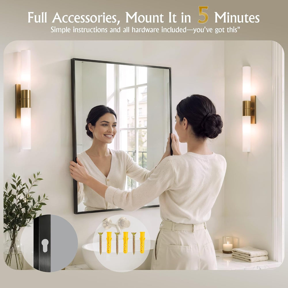 30"x48" Black Bathroom Mirror Wall Mounted for Over Sink