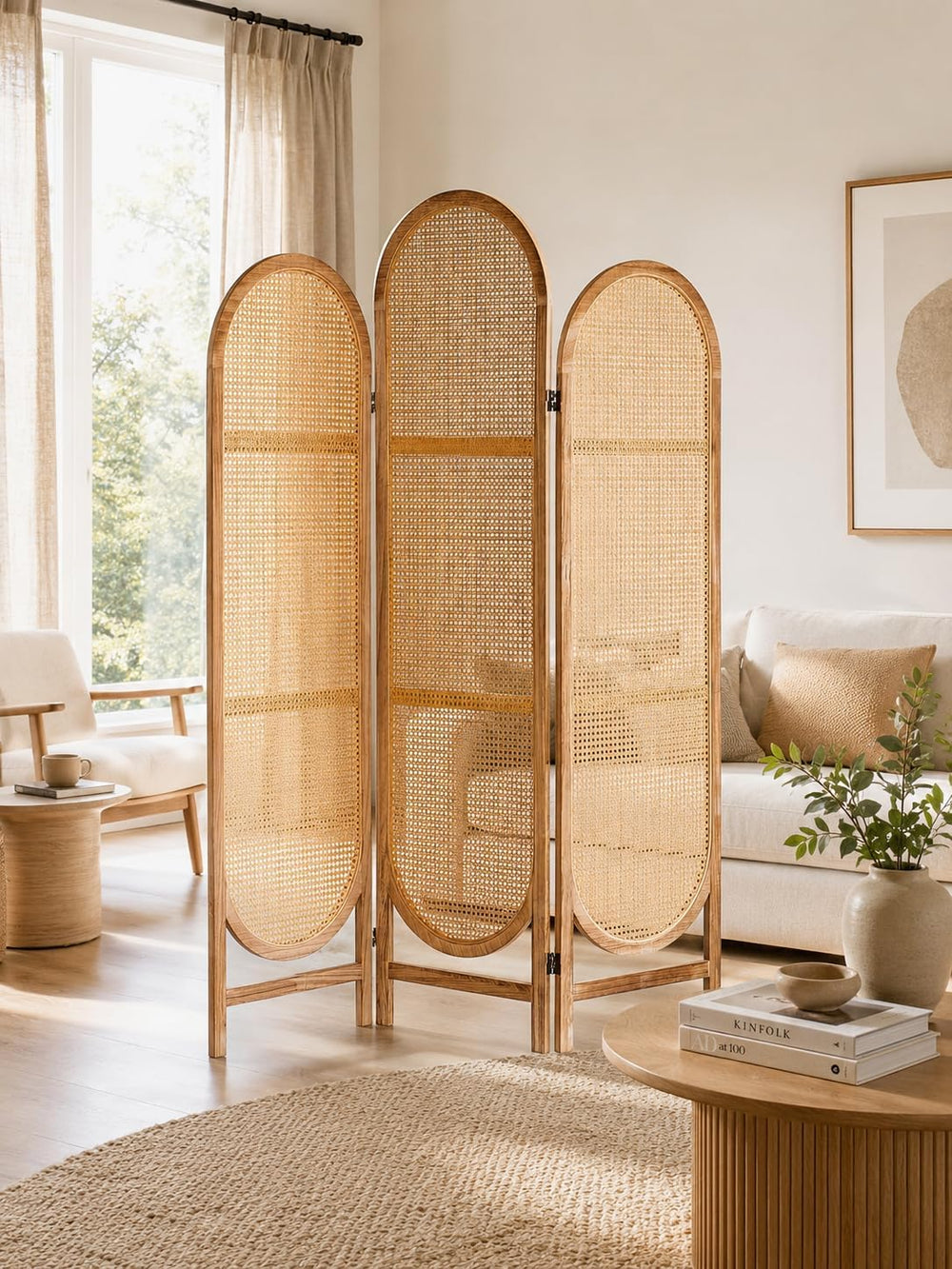 3 Panel Room Dividers and Folding Privacy Screens, Wooden Room Divider with B...