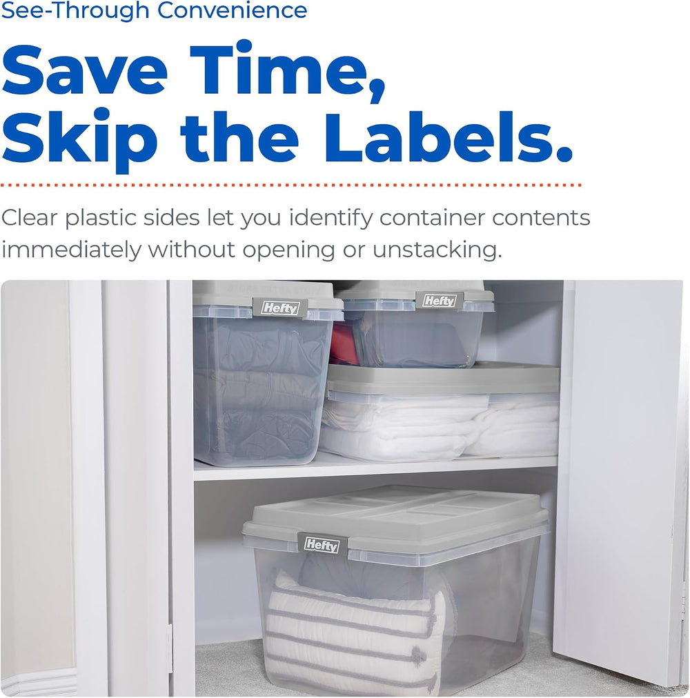 Hefty 32 Qt Hi-Rise Storage Bin with Lid, Stackable Plastic Storage Container...