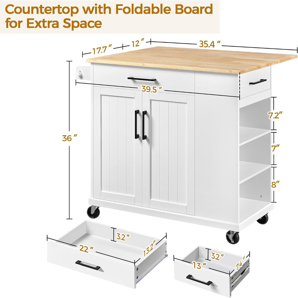 Yaheetech Kitchen Island Cart with Storage, Drop Leaf, Open Shelves, White