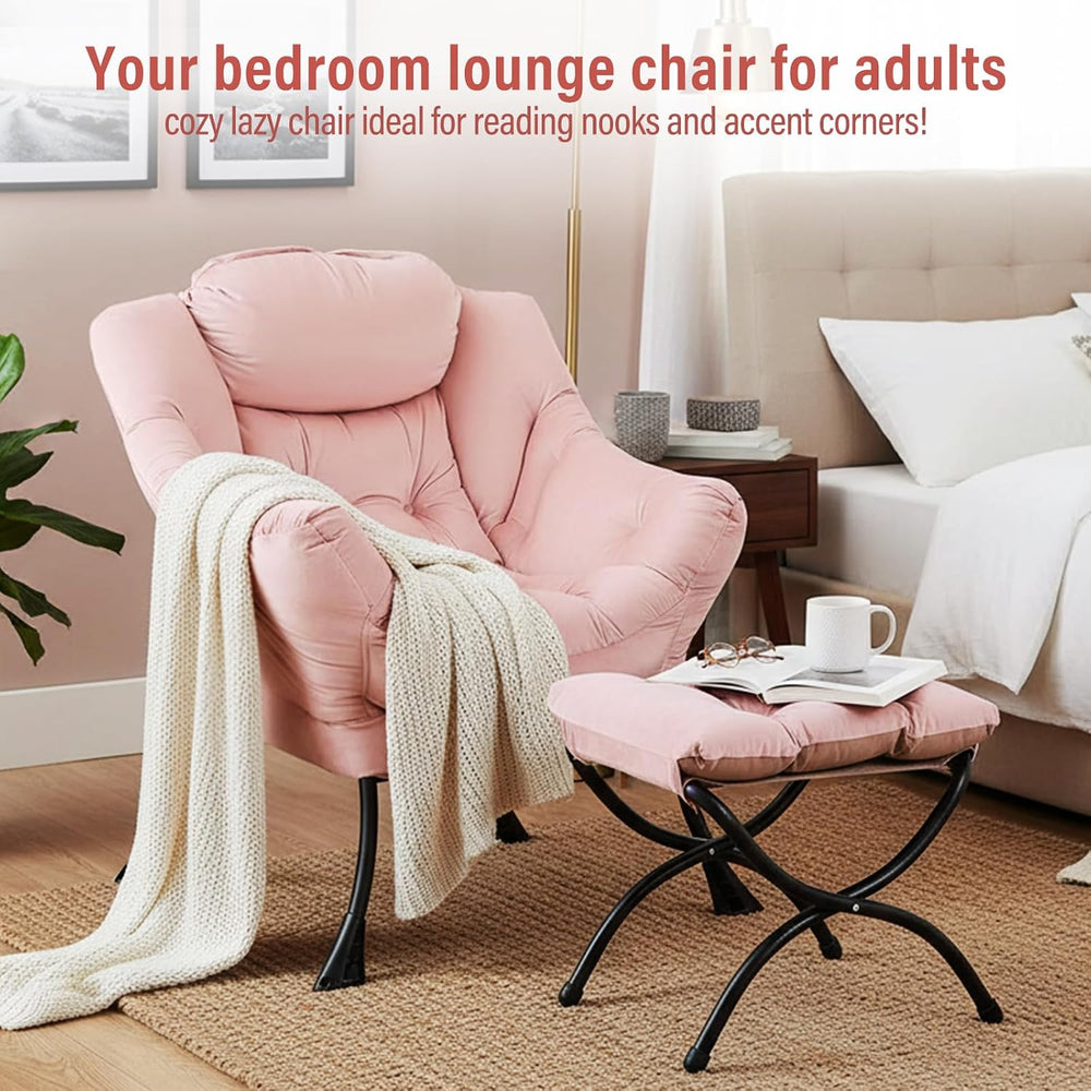 Furlide Lazy Chair with Ottoman, Modern Chair with Folding Footrest, Lounge A...