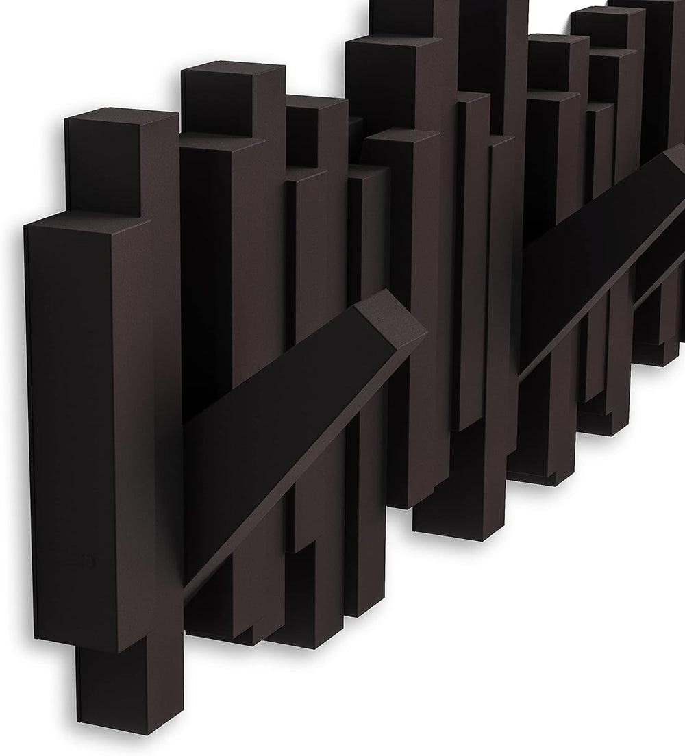 Umbra Sticks Wall Mount Coat Rack, 5 Hook Retractable Pegs, Espresso