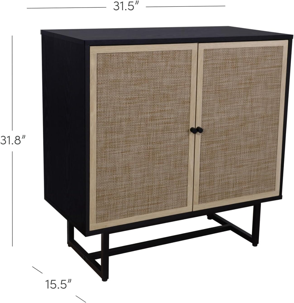 Nathan James Kova Rattan Wood Accent Sideboard Storage Cabinet with Matte Met...