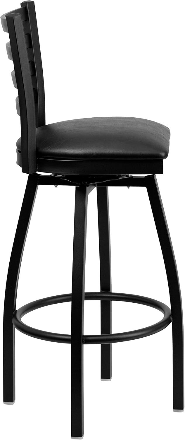 Flash Furniture 2 Pack HERCULES Series Black Ladder Back Swivel Metal Barstoo...