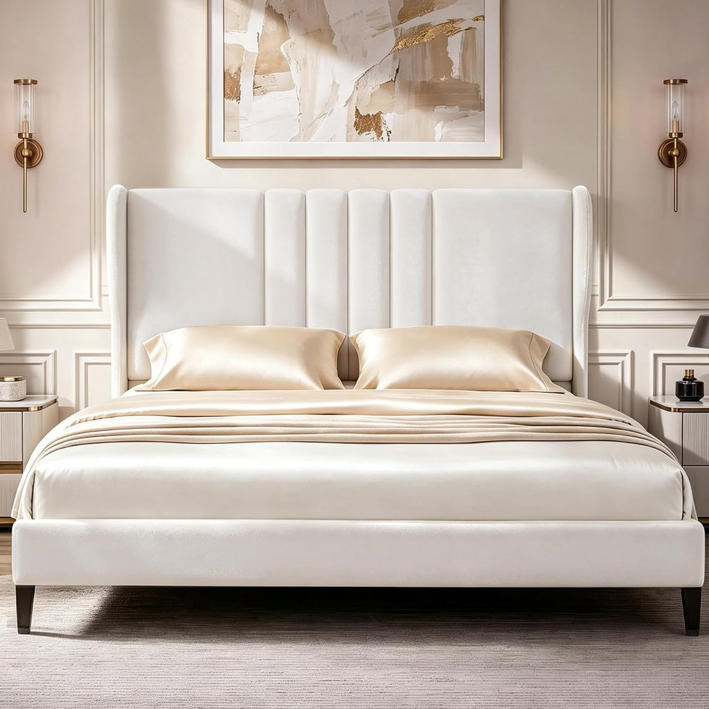 GTPLAYER Queen Platform Bed Frame with Headboard, Upholstered Wingback