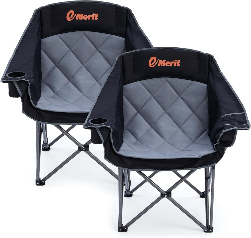 2 Pack Big & Tall Camping Chairs, Padded Folding Chairs for Heavy Adults
