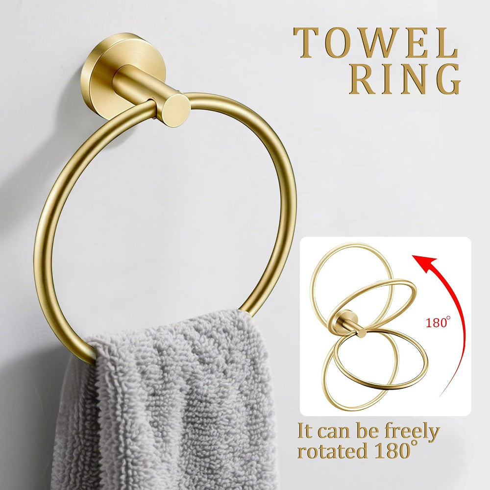 6 Pieces Brushed Gold Bathroom Hardware Accessories Set, SUS304 Stainless Ste...