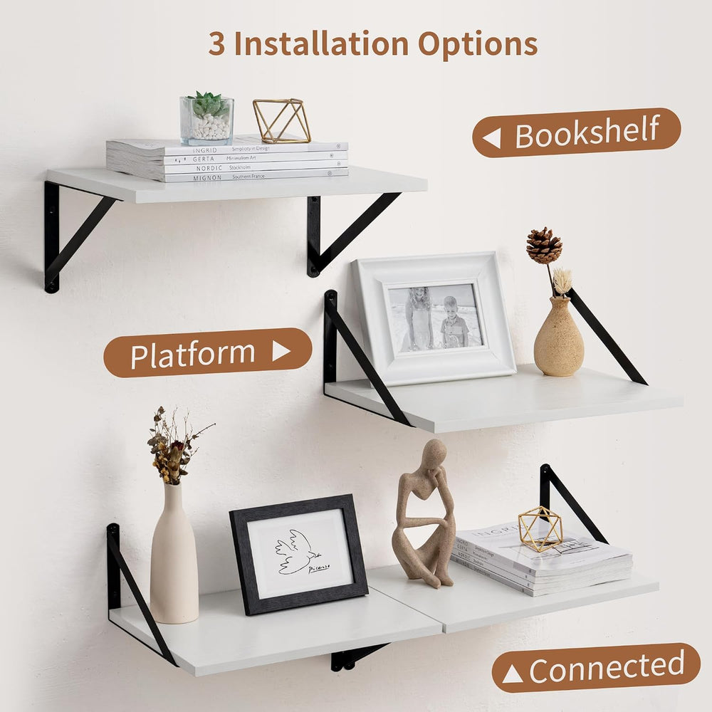 Axeman Deep Floating Shelves - 16 Inch Wide x 12 Inch Deep White Wall Shelves...