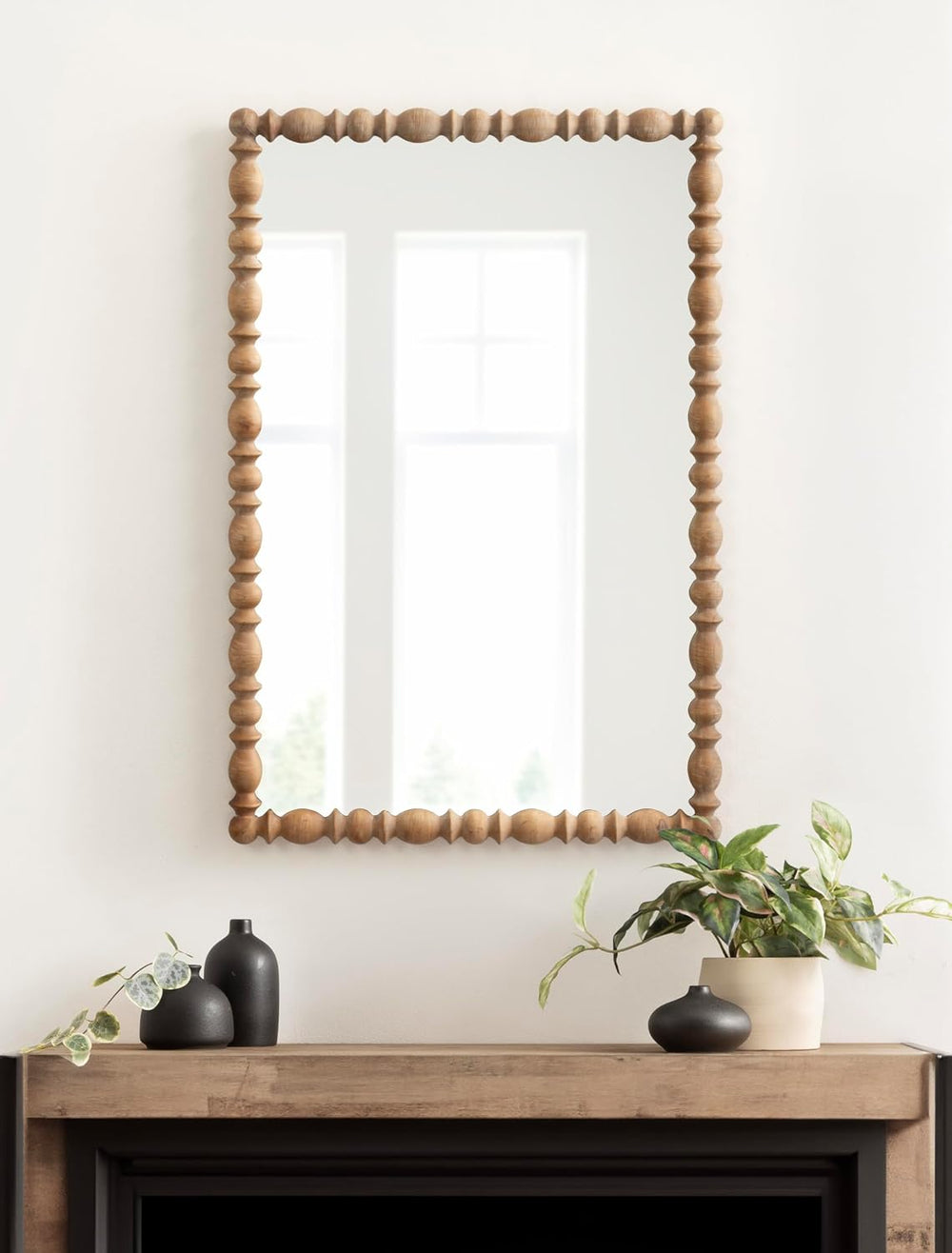 Kate and Laurel Prindle Turned Wood Beaded Rectangle Mirror