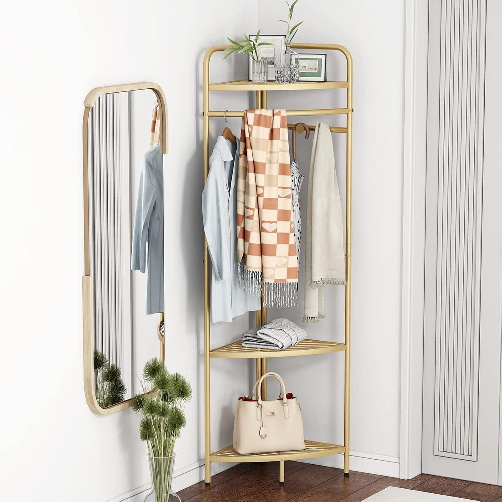 DOORXIFO Corner Gold Clothing Racks Freestanding, Gold Metal Coat Racks with ...