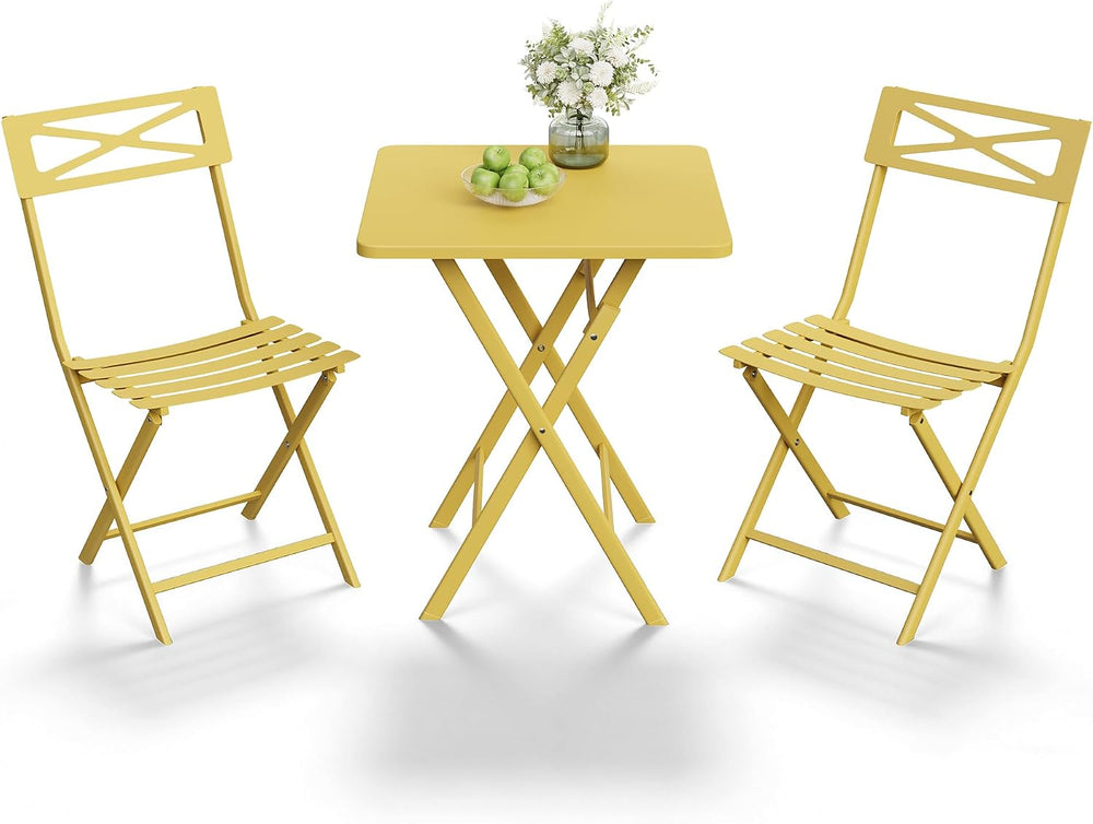 GARVEETECH 3-Piece Folding Bistro Set, Heavy Duty Outdoor Patio Furniture wit...