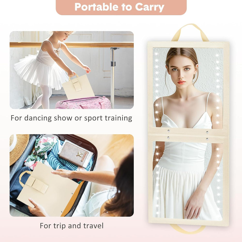 Lighted Hanging Full Length Body Mirror, Portable Dance Mirror, Foldable