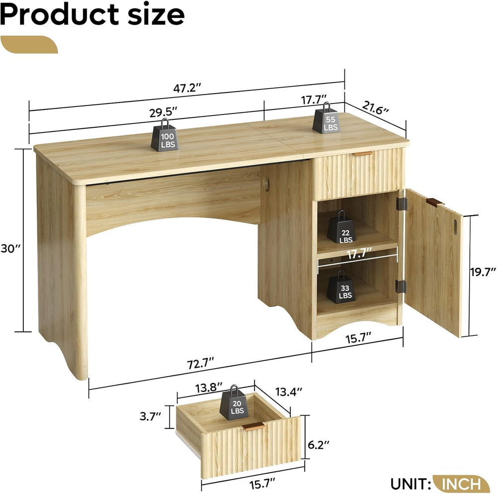 Bestier 47 inch Fluted Computer Desk with Drawer, Office Desk with File Cabin...