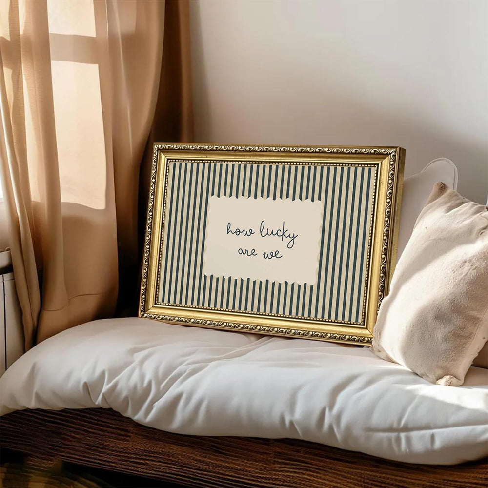 How Lucky Are We Sign Wall Art Trendy Green Striped Quote Wall Decor Picture ...
