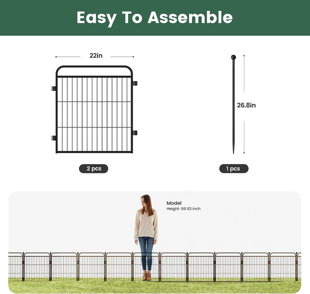 Decorative Garden Fence 24in(H) x44in(L), Thicken 2 Panels Metal No Dig Outdo...