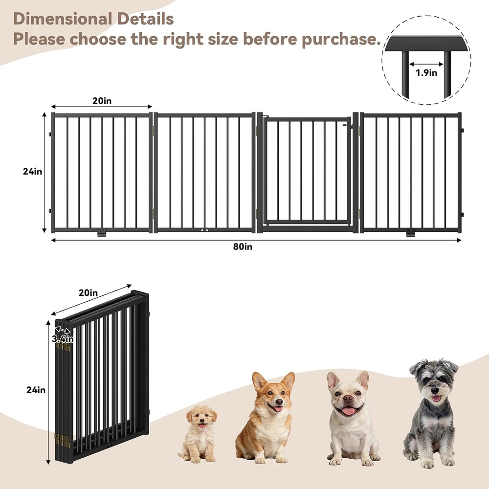SNUOWU Full Metal Freestanding Dog Gate with Door, 24'' Height Foldab...