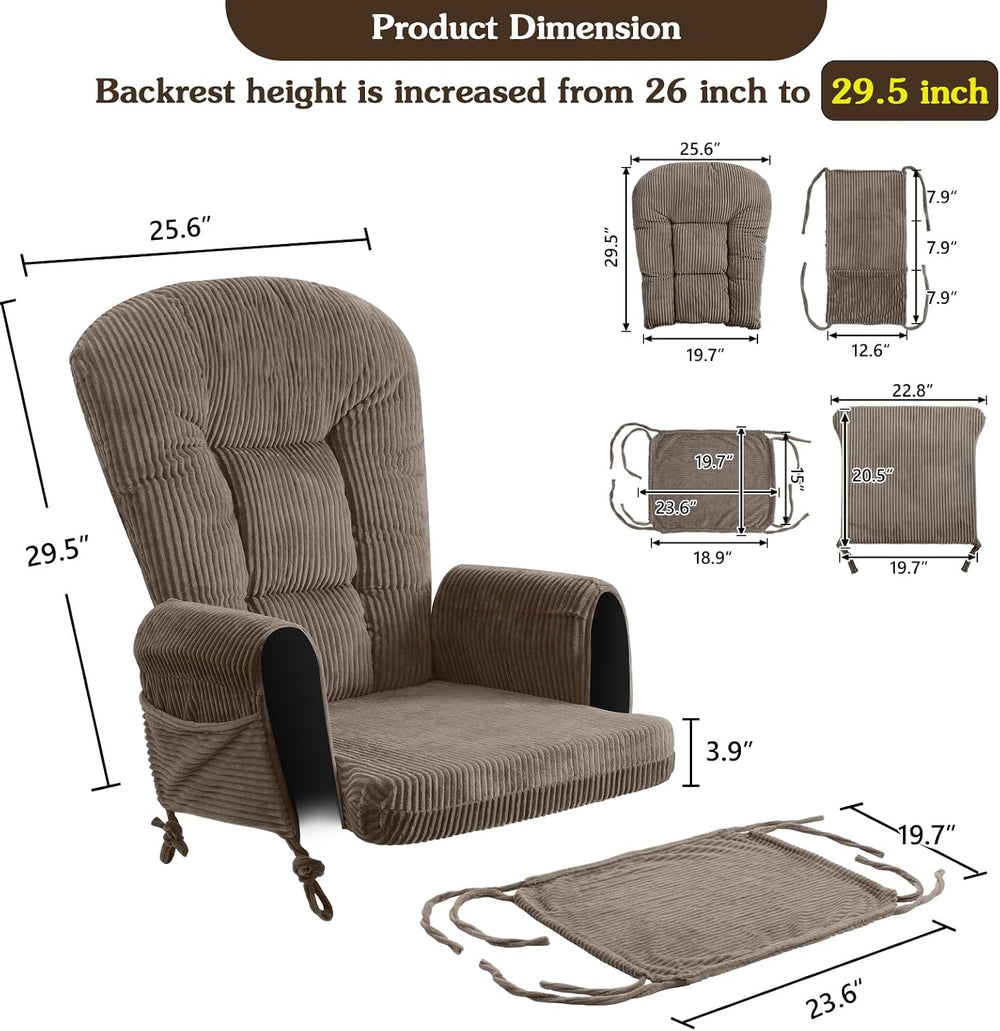 ANMINY 5PCS Glider Rocker Cushion Set, 29.5" H Back 3.9" Thick Ligh...