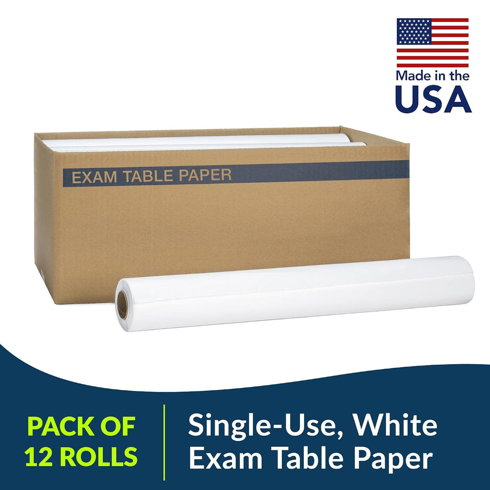 TIDI 981002 Everyday Exam Table Paper, White, 18” x 125’ (Pack of 12) ― Crepe...