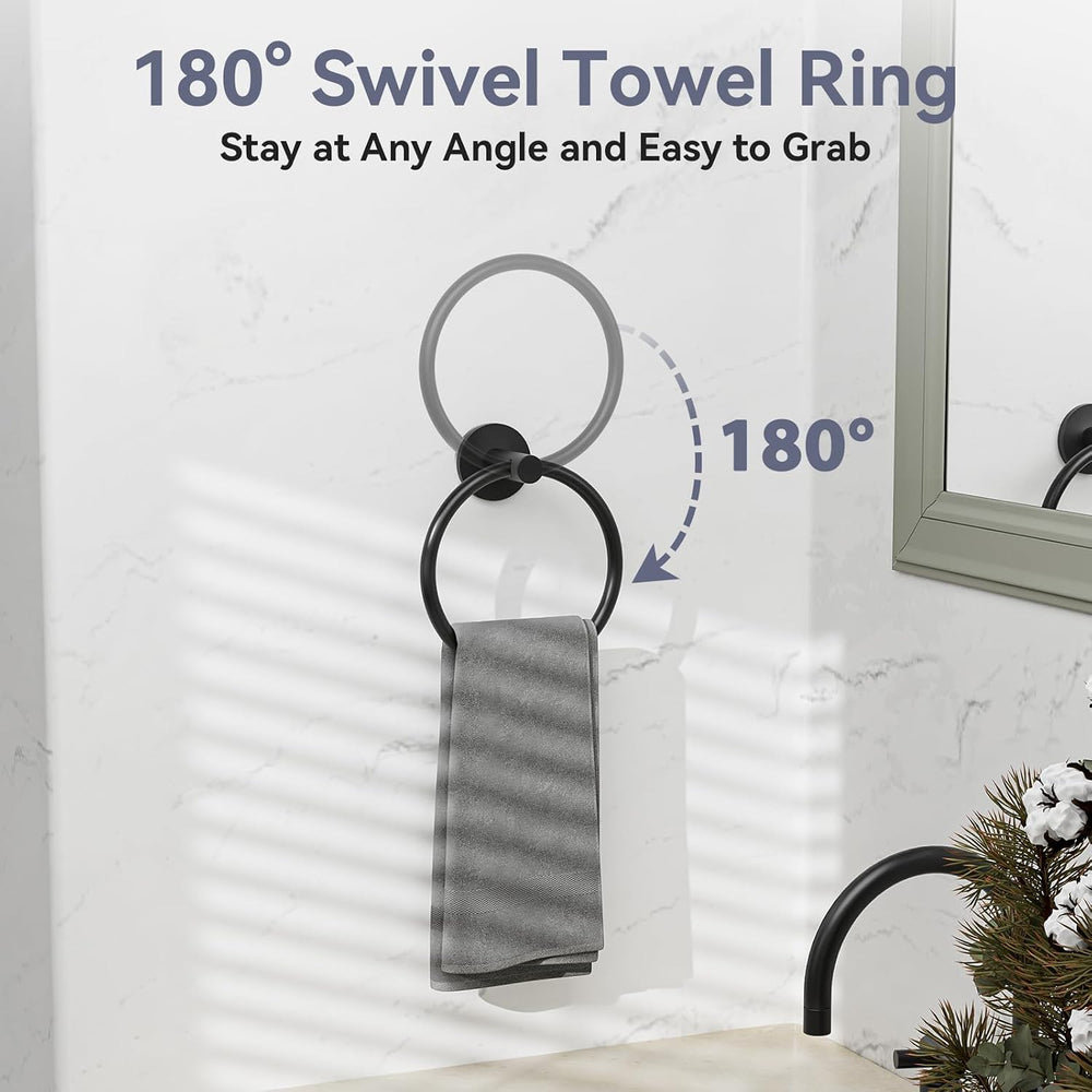 Bathroom Hardware Set, 24 Inch Matte Black Towel Bar Set, 8-Piece