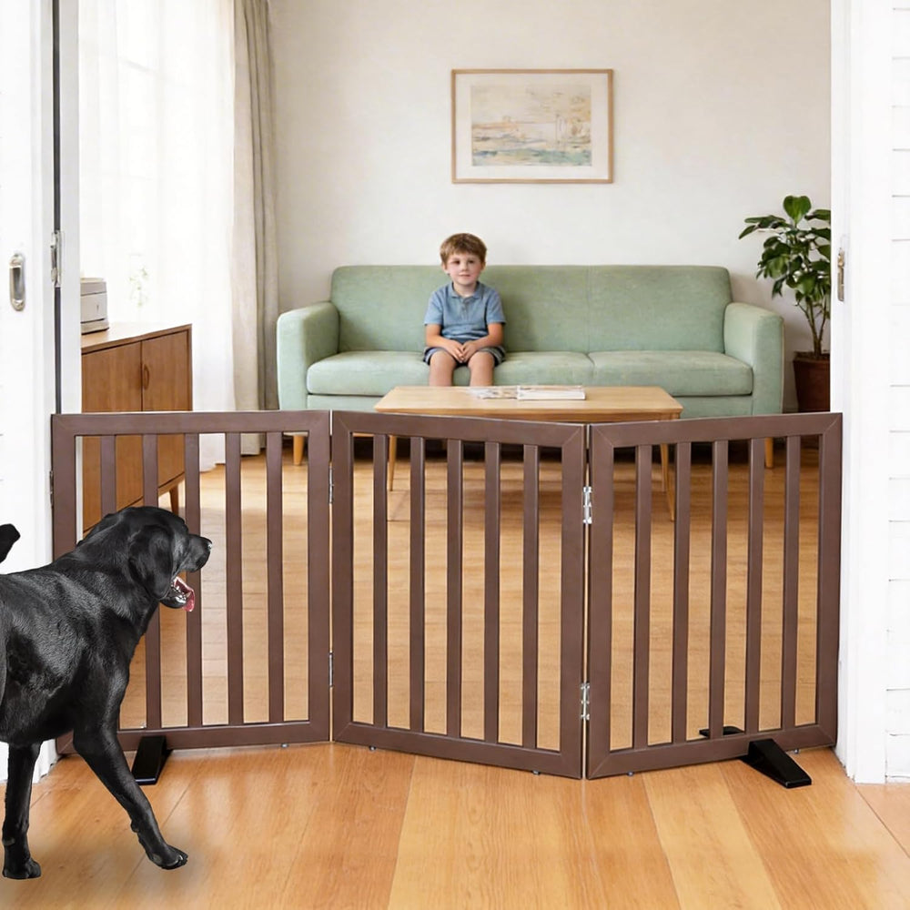 ZJSF Freestanding Indoor Dog Gate for House Foldable Wood Puppy Gate for Door...