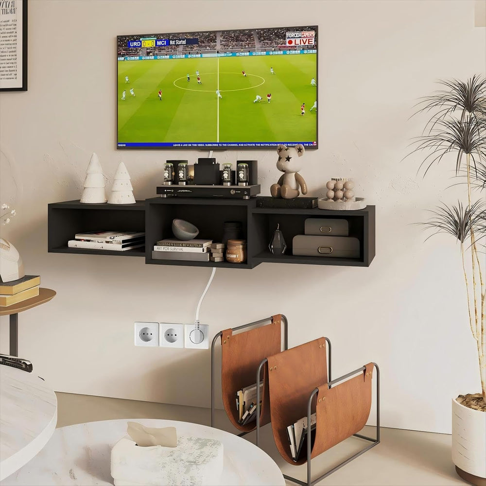 IBUYKE Floating TV Stand Wall Mounted with Power Outlet,Modern Wood Wall Moun...