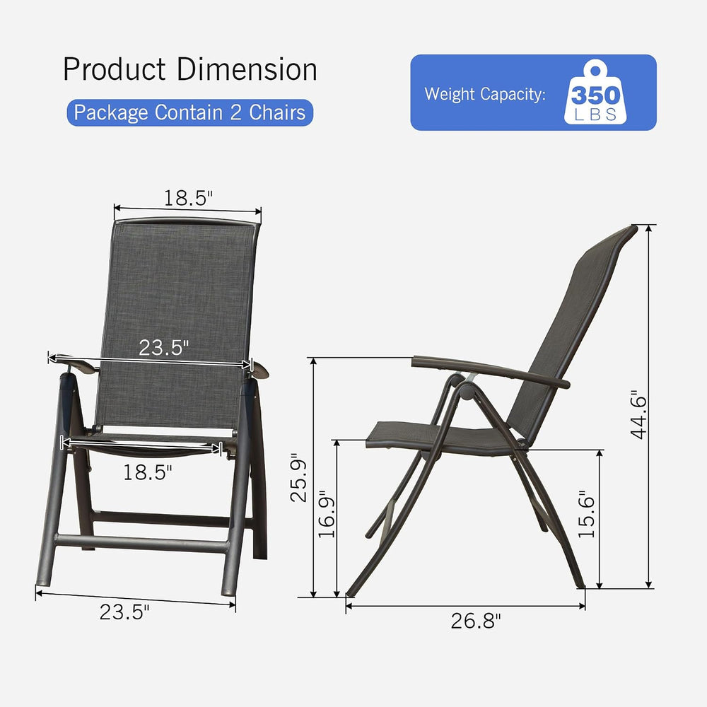 Domi Folding Patio Chairs Set of 2, Aluminium Frame Reclining Sling Lawn Chai...