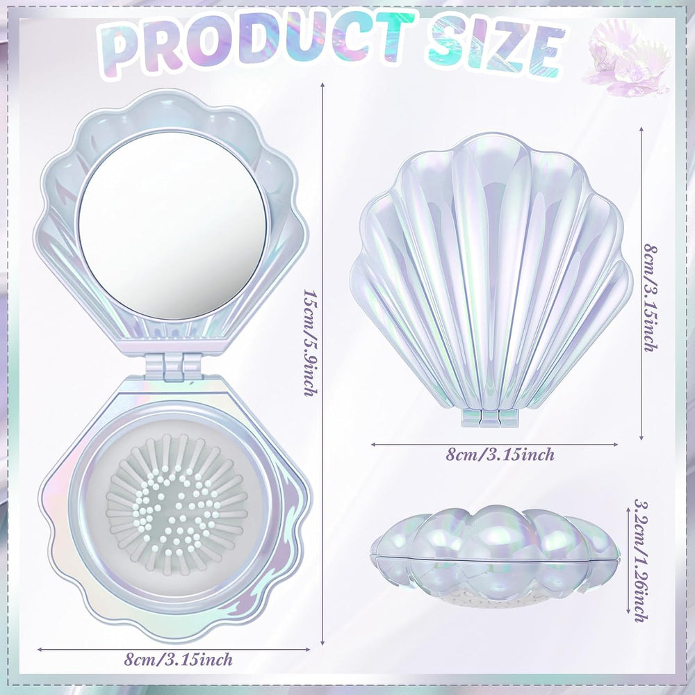 12 Pcs Mermaid Party Favors Shell Hair Brush Mirror, White