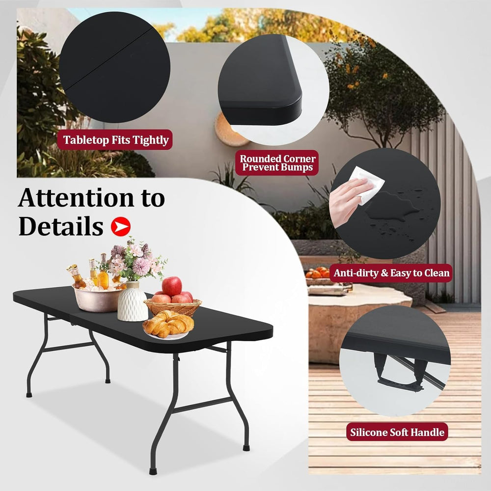 6 FT Folding Table with Built-in Handle and Steel Legs Black