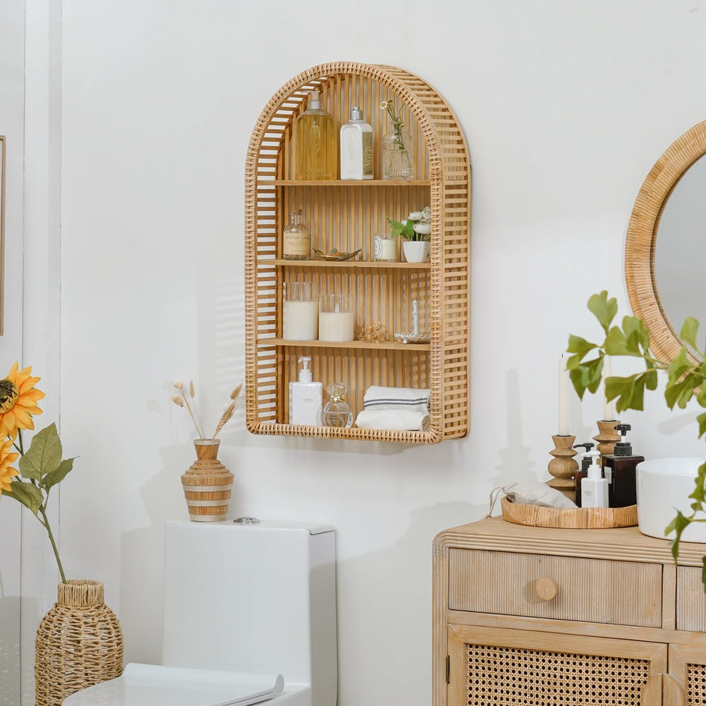 4 Tier Arched Rattan Wall Shelf