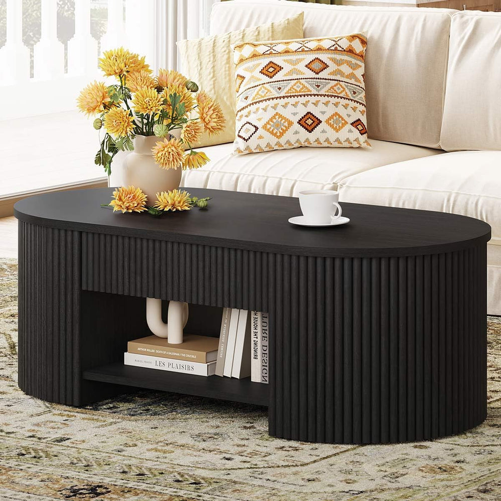 FATORRI Coffee Table for Living Room Storage, Modern Wood Fluted Center Table...