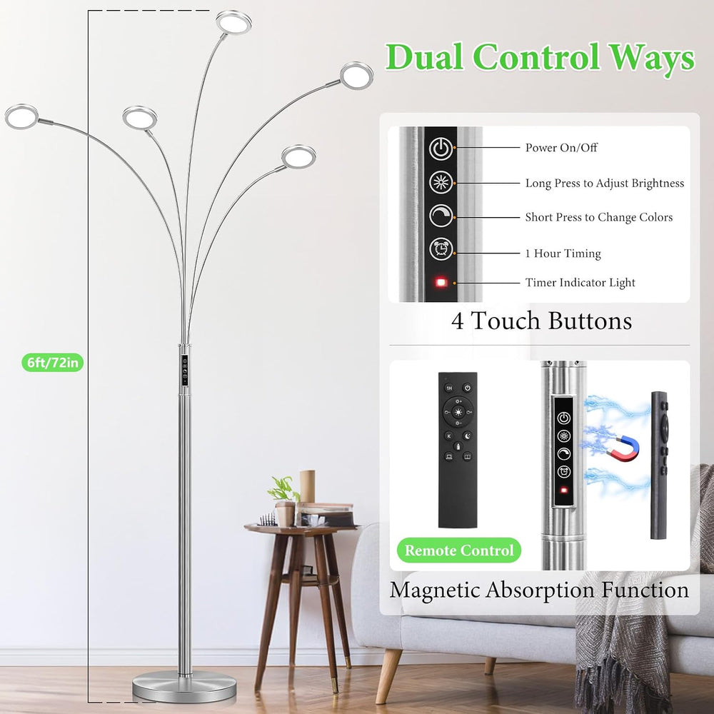 Bairth LED Arc Floor Lamp with Remote,2250LM Dimmable Floor Lamp with Timer