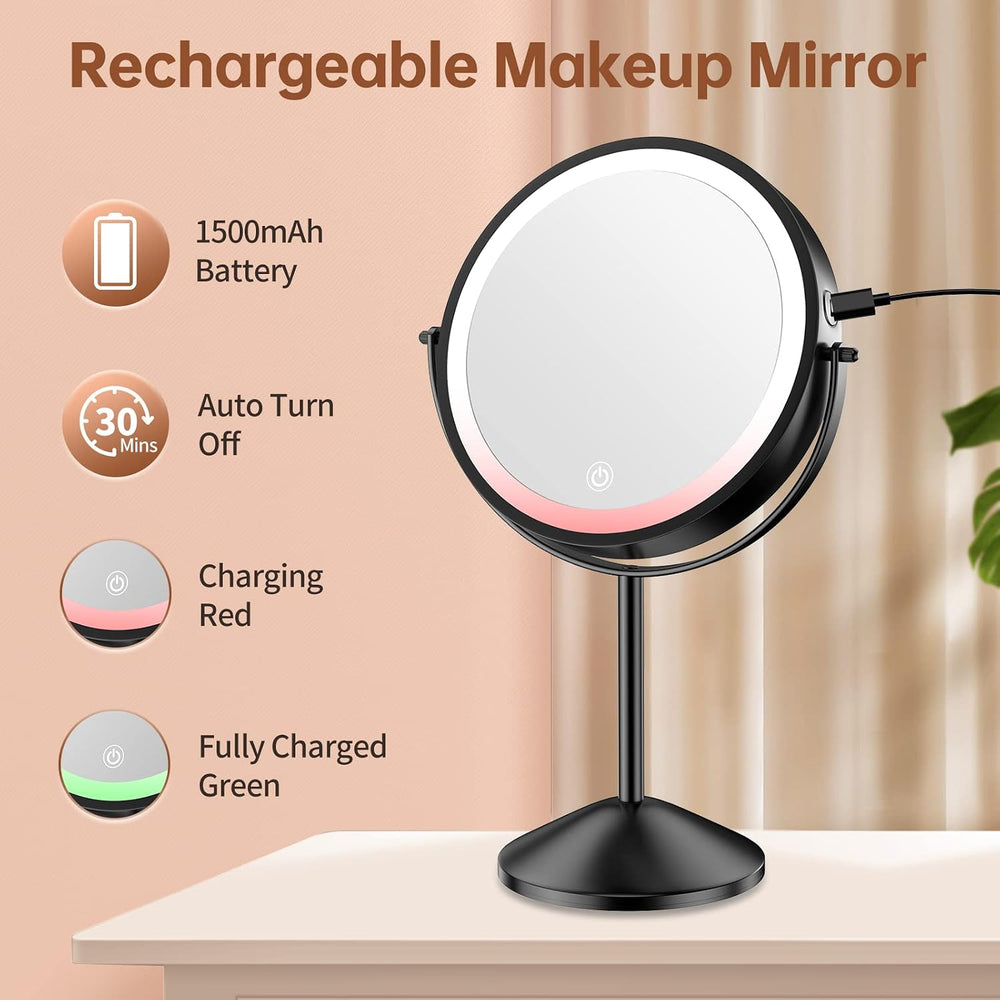 8 Inch Lighted Makeup Vanity Mirror with Lights 3 Color Dimmable, 1X/10X