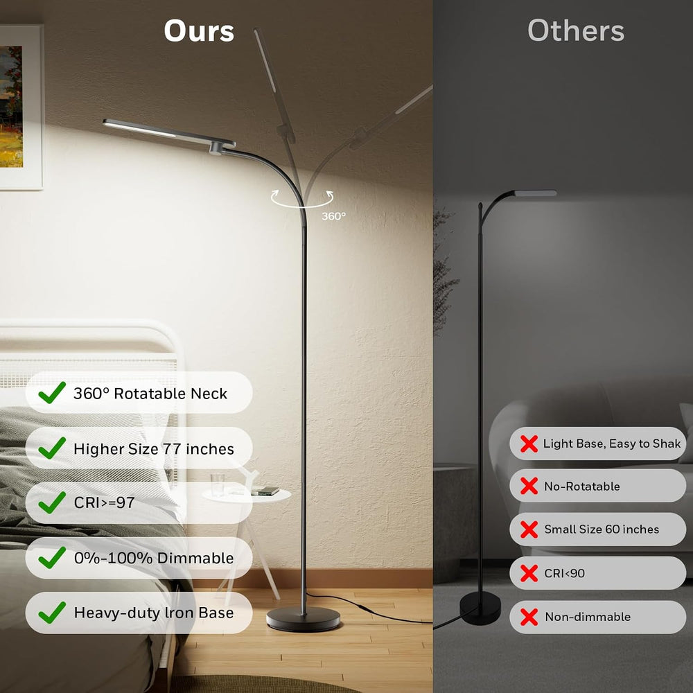 Honeywell LED Floor Lamp with Remote, CRI97 Dimmable Gooseneck 77" Black
