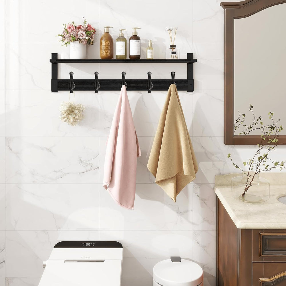 Homode Coat Hanger Wall Mount with Shelf, Hanging Rack with Storage, Black