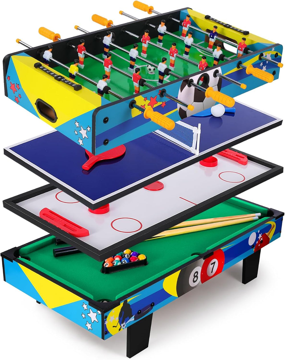 4-in-1 Multi Game Table with Air Hockey, Foosball, Pool and Ping Pong