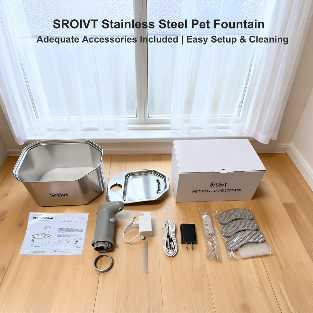 Cat Water Fountain Stainless Steel,Wireless,Battery Operated,2.6L,4Filters